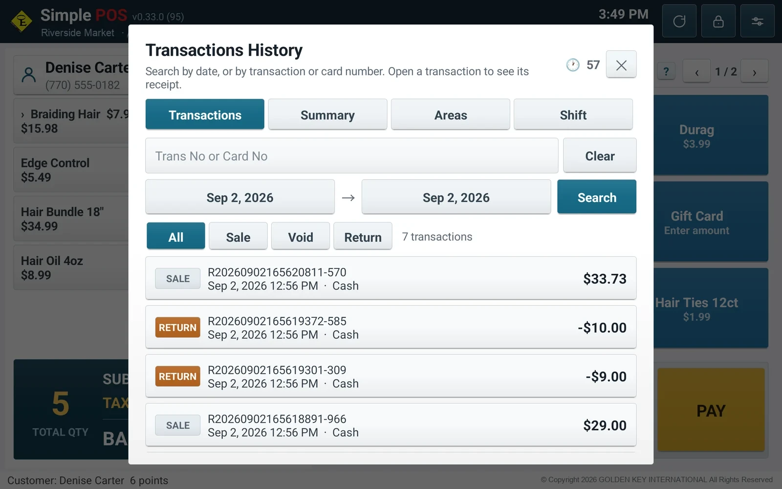 The admin site listing every transaction, read in a browser away from the counter