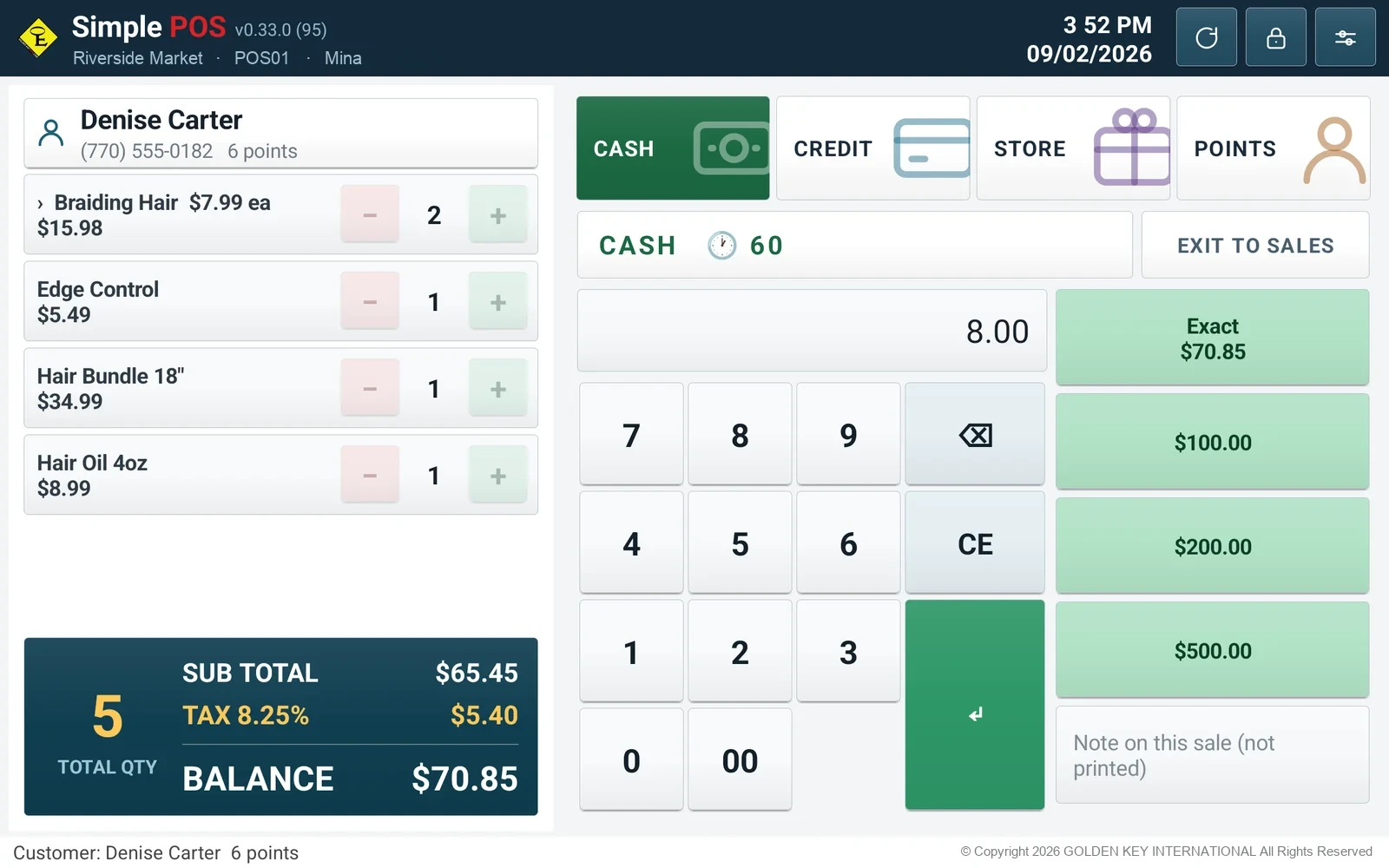 The payment panel