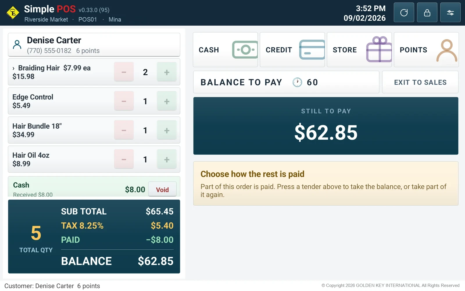 The balance after a part payment